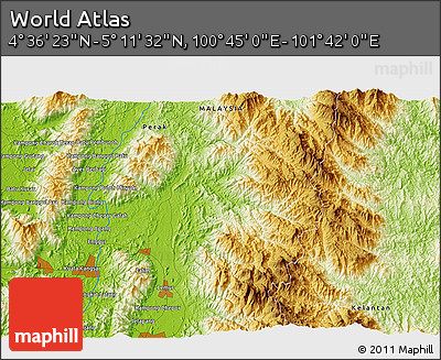Physical 3D Map of the Area around 4° 53' 57" N, 101° 13' 29" E