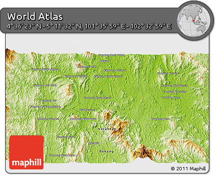 Physical 3D Map of the Area around 4° 53' 57" N, 102° 4' 29" E