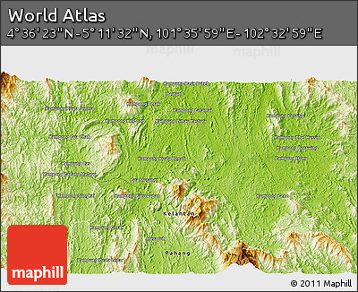 Physical 3D Map of the Area around 4° 53' 57" N, 102° 4' 29" E