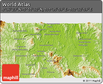 Physical 3D Map of the Area around 4° 53' 57" N, 102° 4' 29" E