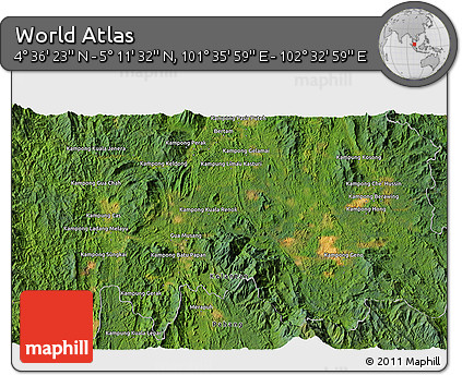 Satellite 3D Map of the Area around 4° 53' 57" N, 102° 4' 29" E