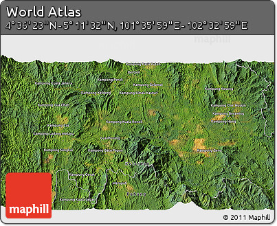 Satellite 3D Map of the Area around 4° 53' 57" N, 102° 4' 29" E
