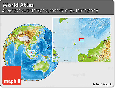 Physical Location Map of the Area around 4° 53' 57" N, 109° 43' 29" E