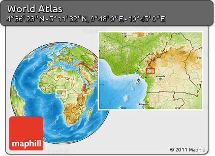 Physical Location Map of the Area around 4° 53' 57" N, 10° 16' 30" E