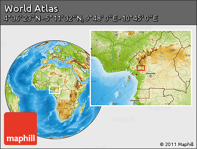 Physical Location Map of the Area around 4° 53' 57" N, 10° 16' 30" E