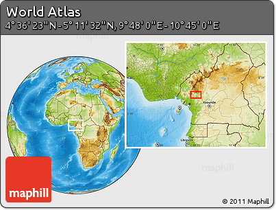 Physical Location Map of the Area around 4° 53' 57" N, 10° 16' 30" E