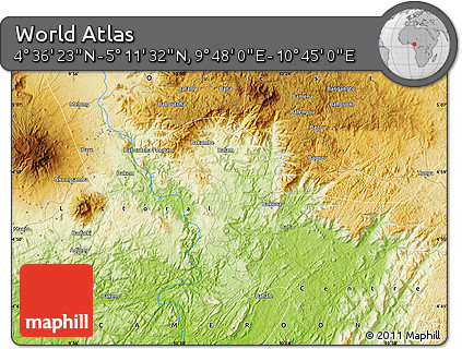 Physical Map of the Area around 4° 53' 57" N, 10° 16' 30" E