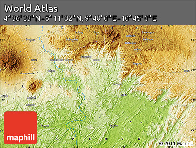 Physical Map of the Area around 4° 53' 57" N, 10° 16' 30" E