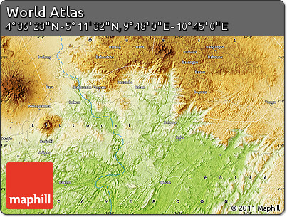 Physical Map of the Area around 4° 53' 57" N, 10° 16' 30" E