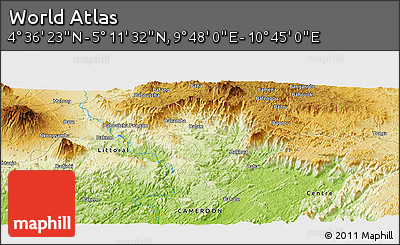 Physical Panoramic Map of the Area around 4° 53' 57" N, 10° 16' 30" E