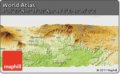 Physical Panoramic Map of the Area around 4° 53' 57" N, 10° 16' 30" E