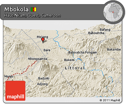 Shaded Relief Panoramic Map of Mbokola