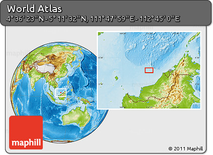 Physical Location Map of the Area around 4° 53' 57" N, 112° 16' 30" E