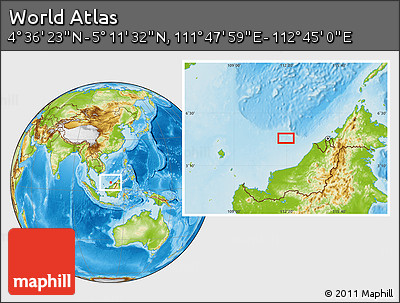 Physical Location Map of the Area around 4° 53' 57" N, 112° 16' 30" E