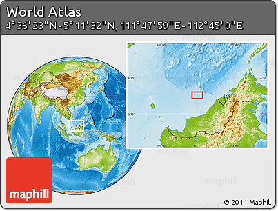 Physical Location Map of the Area around 4° 53' 57" N, 112° 16' 30" E