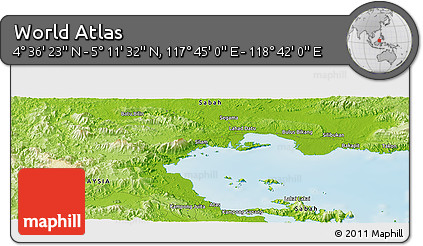 Physical Panoramic Map of the Area around 4° 53' 57" N, 118° 13' 29" E