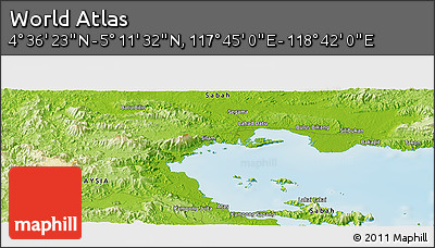 Physical Panoramic Map of the Area around 4° 53' 57" N, 118° 13' 29" E