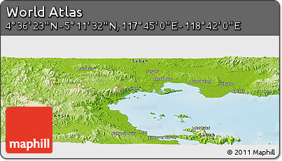 Physical Panoramic Map of the Area around 4° 53' 57" N, 118° 13' 29" E
