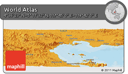 Political Panoramic Map of the Area around 4° 53' 57" N, 118° 13' 29" E