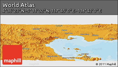 Political Panoramic Map of the Area around 4° 53' 57" N, 118° 13' 29" E