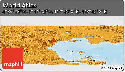 Political Panoramic Map of the Area around 4° 53' 57" N, 118° 13' 29" E