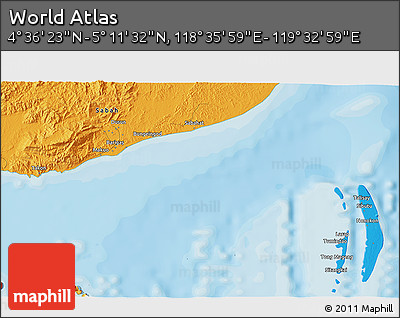 Political 3D Map of the Area around 4° 53' 57" N, 119° 4' 29" E