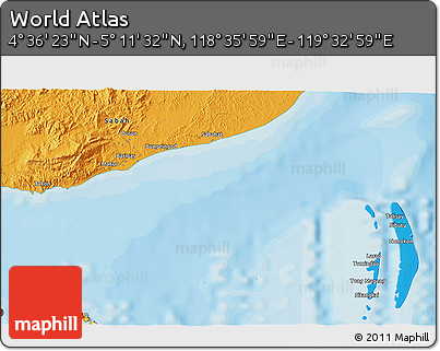 Political 3D Map of the Area around 4° 53' 57" N, 119° 4' 29" E