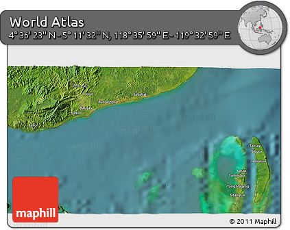 Satellite 3D Map of the Area around 4° 53' 57" N, 119° 4' 29" E