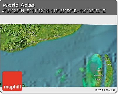 Satellite 3D Map of the Area around 4° 53' 57" N, 119° 4' 29" E