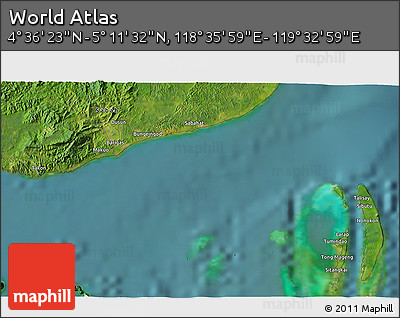 Satellite 3D Map of the Area around 4° 53' 57" N, 119° 4' 29" E