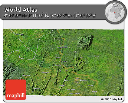 Satellite 3D Map of the Area around 4° 53' 57" N, 11° 7' 30" E