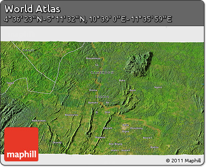 Satellite 3D Map of the Area around 4° 53' 57" N, 11° 7' 30" E