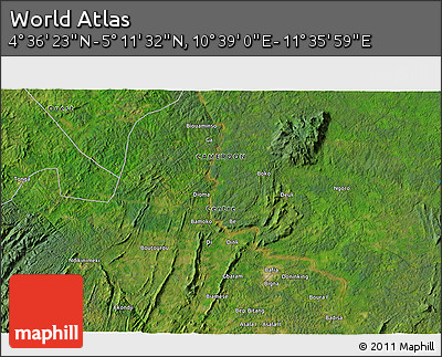 Satellite 3D Map of the Area around 4° 53' 57" N, 11° 7' 30" E