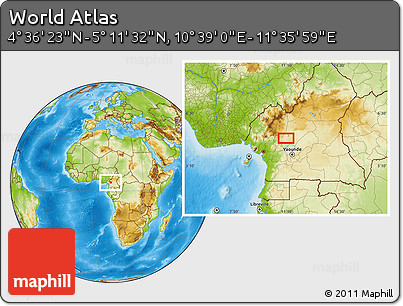 Physical Location Map of the Area around 4° 53' 57" N, 11° 7' 30" E