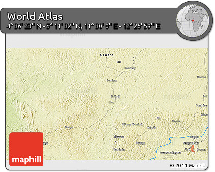Physical 3D Map of the Area around 4° 53' 57" N, 11° 58' 29" E