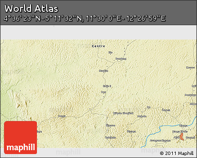 Physical 3D Map of the Area around 4° 53' 57" N, 11° 58' 29" E