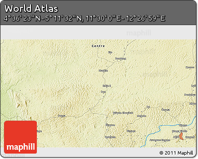 Physical 3D Map of the Area around 4° 53' 57" N, 11° 58' 29" E