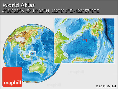 Physical Location Map of the Area around 4° 53' 57" N, 122° 28' 29" E