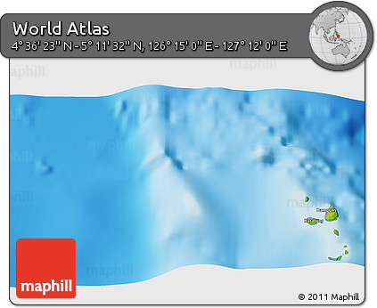 Physical 3D Map of the Area around 4° 53' 57" N, 126° 43' 29" E