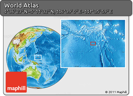 Physical Location Map of the Area around 4° 53' 57" N, 147° 7' 30" E