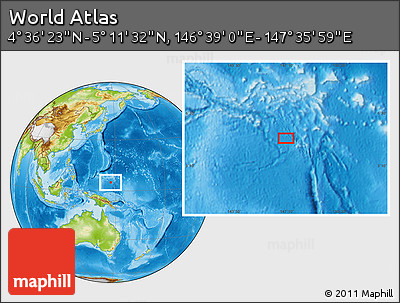 Physical Location Map of the Area around 4° 53' 57" N, 147° 7' 30" E
