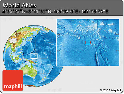 Physical Location Map of the Area around 4° 53' 57" N, 147° 7' 30" E