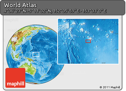 Physical Location Map of the Area around 4° 53' 57" N, 153° 4' 29" E