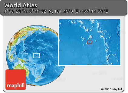 Physical Location Map of the Area around 4° 53' 57" N, 169° 13' 29" E