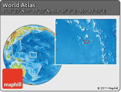 Physical Location Map of the Area around 4° 53' 57" N, 169° 13' 29" E