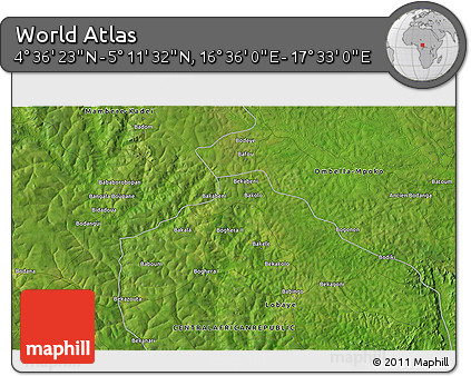 Satellite 3D Map of the Area around 4° 53' 57" N, 17° 4' 30" E