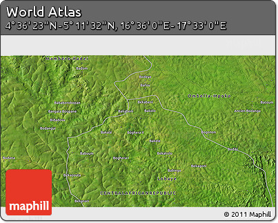 Satellite 3D Map of the Area around 4° 53' 57" N, 17° 4' 30" E