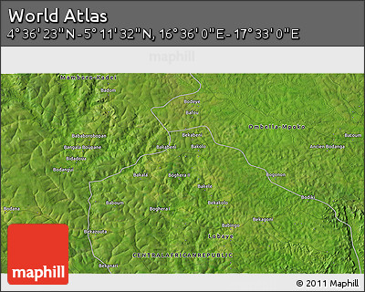 Satellite 3D Map of the Area around 4° 53' 57" N, 17° 4' 30" E