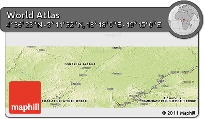 Physical Panoramic Map of the Area around 4° 53' 57" N, 18° 46' 29" E