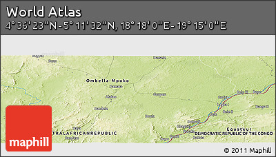 Physical Panoramic Map of the Area around 4° 53' 57" N, 18° 46' 29" E